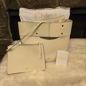 CHLOE Smooth Grained Calfskin Aby Tote White